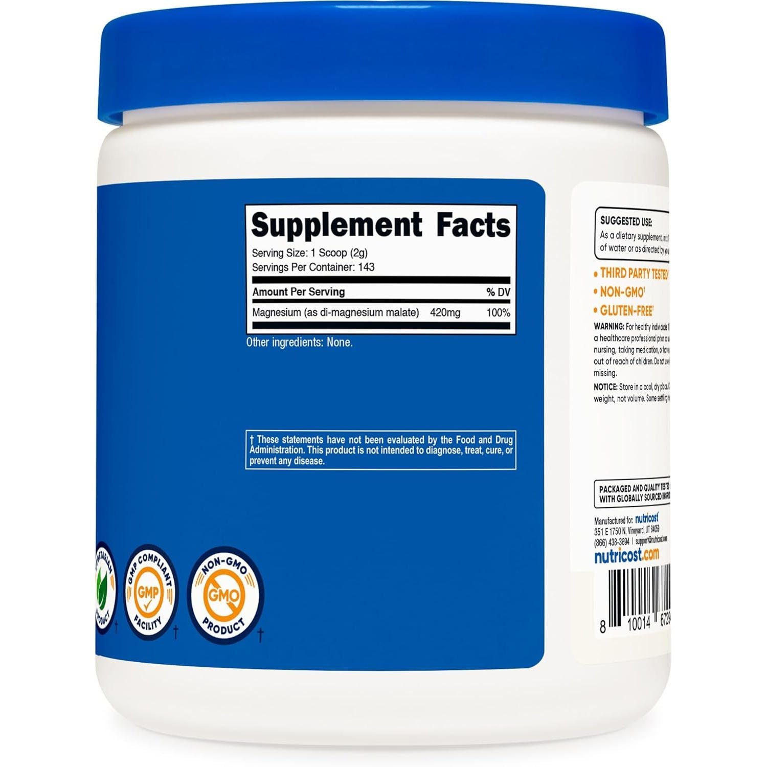 Nutricost Magnesium Malate Powder (300G) - 420Mg of Magnesium per Serving - Non-Gmo, Gluten Free