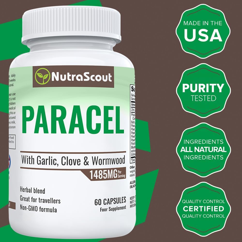 Nutrascout Paracel Intestinal Guard | Intestinal Cleanse for Humans | Wormwood, Black Walnut, Clove, Garlic & More | 60 Capsules (Non-Gmo)