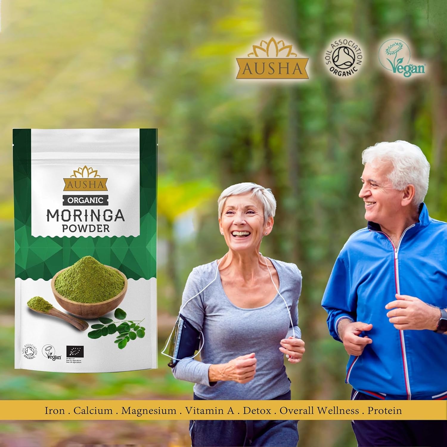 Ausha Organic Moringa Powder 100 G - UK Certified Organic by Soil Association - Oleifera Leaf - Source of Protein, Amino Acids, Antioxidants, Dietary Fibre, Vitamins & Minerals