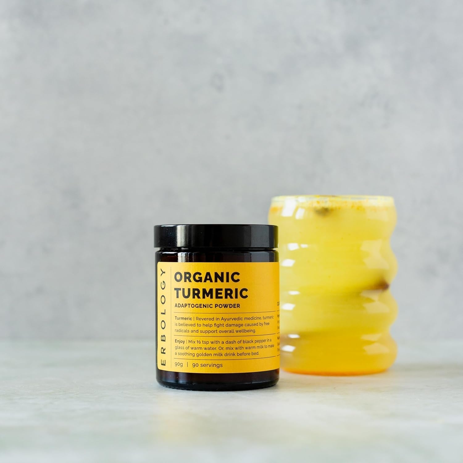 Erbology Organic Turmeric Powder 90G - 90 Servings - 5.5% Curcumin - No Additives or Preservatives - Sustainably Sourced Straight from Farm in Karnataka, India - Small Batch - Vegan - Gmo-Free