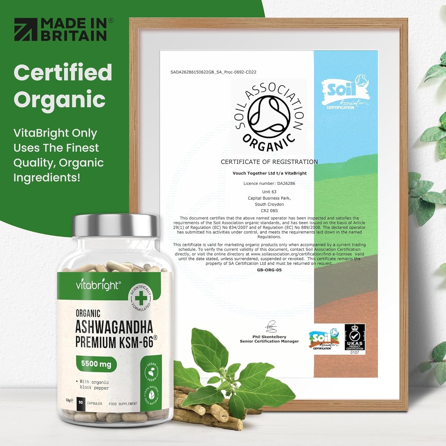 Ashwagandha High Strength Capsules | 3 Month Supply | 5500Mg | Organic Ashwagandha KSM 66 Root Extract Powder | Clean Formula Herbal Supplements | Vitabright UK