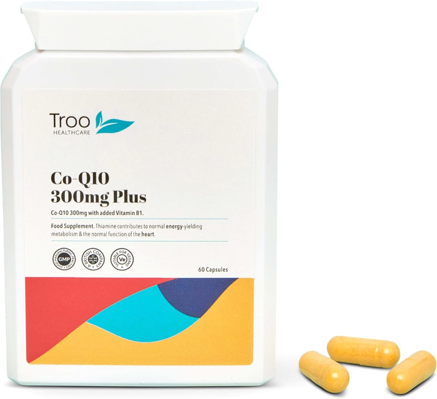Troo Health Coq10 Supplement 300Mg plus - 60 Capsules - High Strength Trans Form Co Enzyme Q10 Enhanced with Vitamin B1 to Support Healthy Heart Function & Energy Metabolism - 2 Month Supply – UK Made