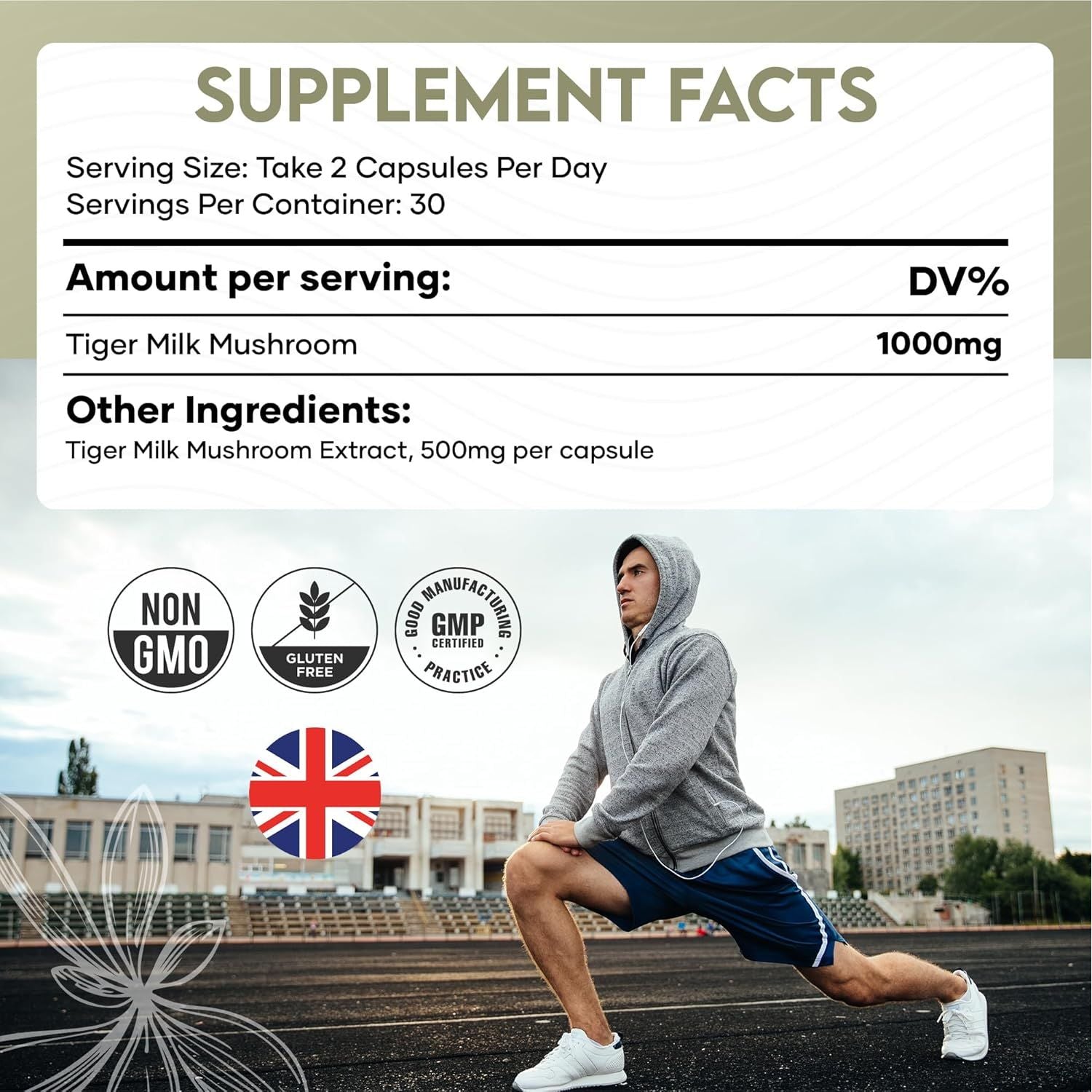 Tiger Milk Mushroom Capsules 1000Mg - High Strength | 60 Capsules | Natural Adaptogen for Immunity & Respiratory Health | Supports Daily Wellness & Vitality | 1 Month Supply, 2 a Day