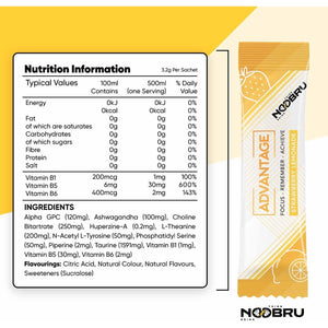 Noobru Аdvantage Nootropic - Delicious Nootropics Brain Supplement with 11 Active Ingredients - Natural Cognitive Enhancer - 20 Strawberry Lemonade Sachets - 1 Month Supply, 20 Count (Pack of 1)