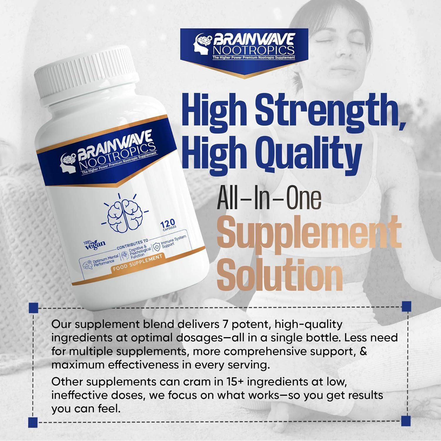 Brainwave Nootropics® | High Strength Nootropic & Adaptogen Brain Function & Immune System Support Complex | Ashwagandha 1000Mg - Lion'S Mane 1000Mg - L-Theanine 300Mg - Vitamins D3, B5, B12, Zinc