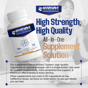 Brainwave Nootropics® | High Strength Nootropic & Adaptogen Brain Function & Immune System Support Complex | Ashwagandha 1000Mg - Lion'S Mane 1000Mg - L-Theanine 300Mg - Vitamins D3, B5, B12, Zinc