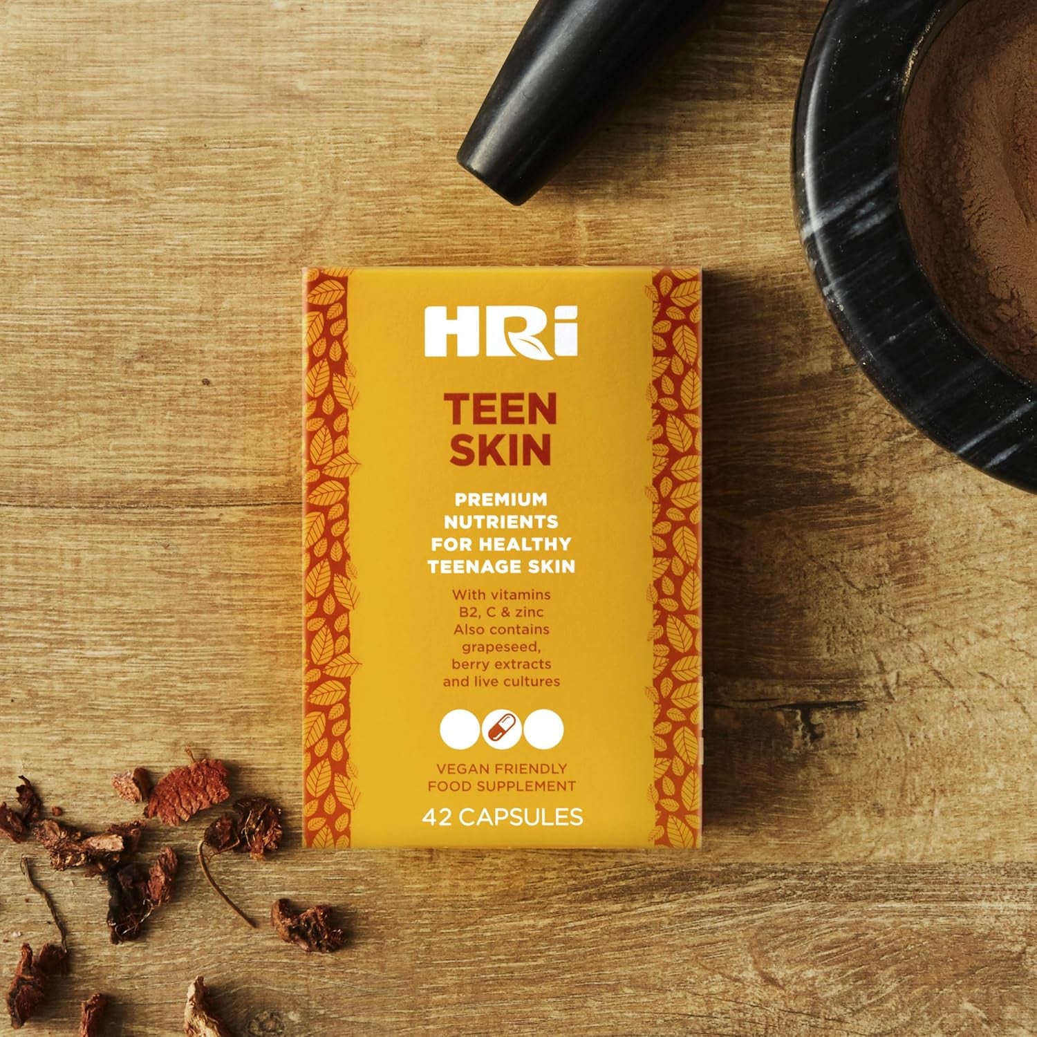 HRI Teen Skin Kids Vitamins - Multivitamin for Kids 12-18 Years - to Aid Health and Well Being of Teens. Healthy Immune System, Gut, Skin Care for Teenage Girls and Boys. 42 Vegan Capsules