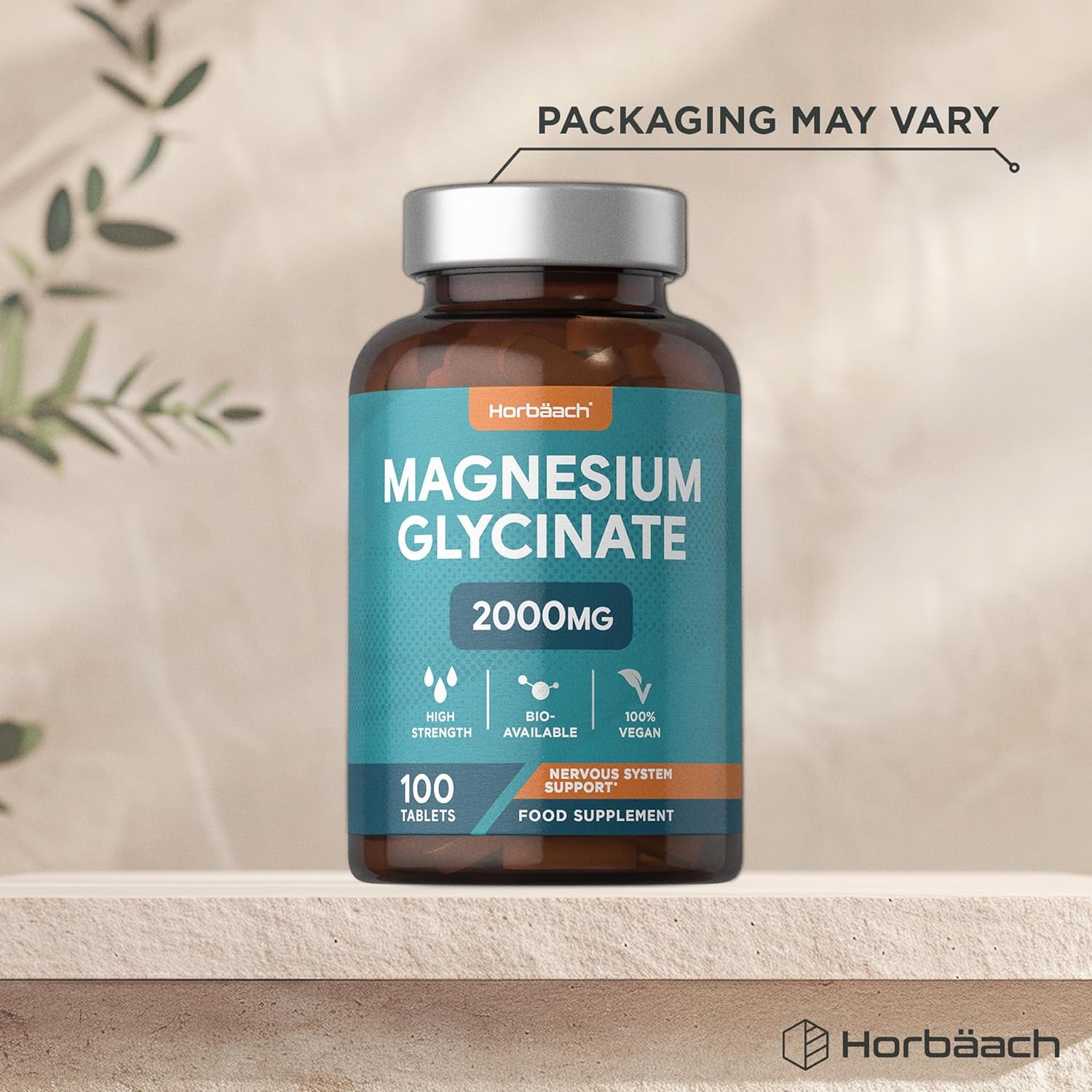 Magnesium Glycinate Supplement | 2000Mg | 100 Vegan Tablets | High Strength Providing 400Mg of Elemental Magnesium | by Horbaach