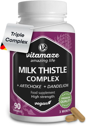 Milk Thistle High Strength 6000Mg (3 Months) with Dandelion & Artichoke, High Dose, 80% Silymarin Extract, Natural Liver Cleanse Supplement, 90 Vegan Capsules. Vitamaze®