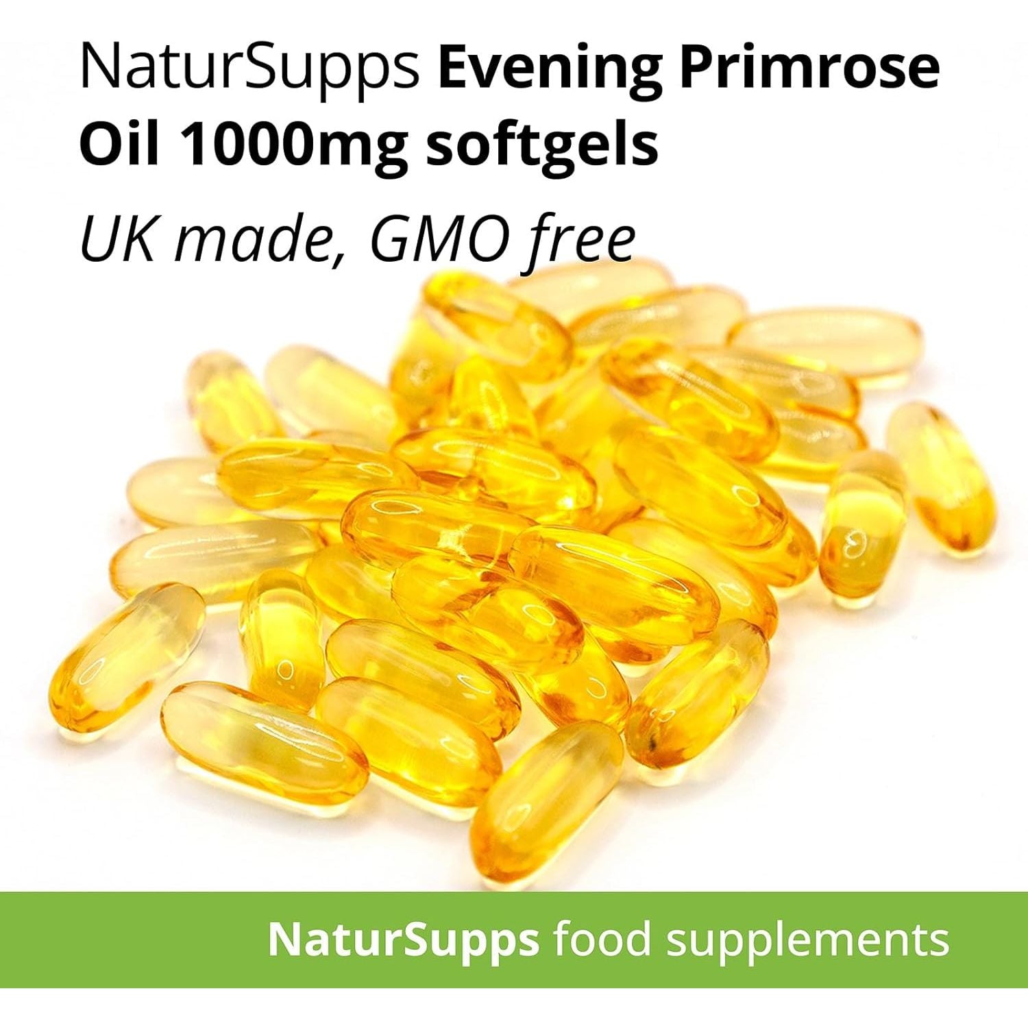 Natur Supps Evening Primrose Oil 1000Mg, Cold Pressed, Omega 6, 90Mg GLA, 733Mg LA, Vitamin E, 120 Evening Primrose Oil Softgel Capsules, UK Made