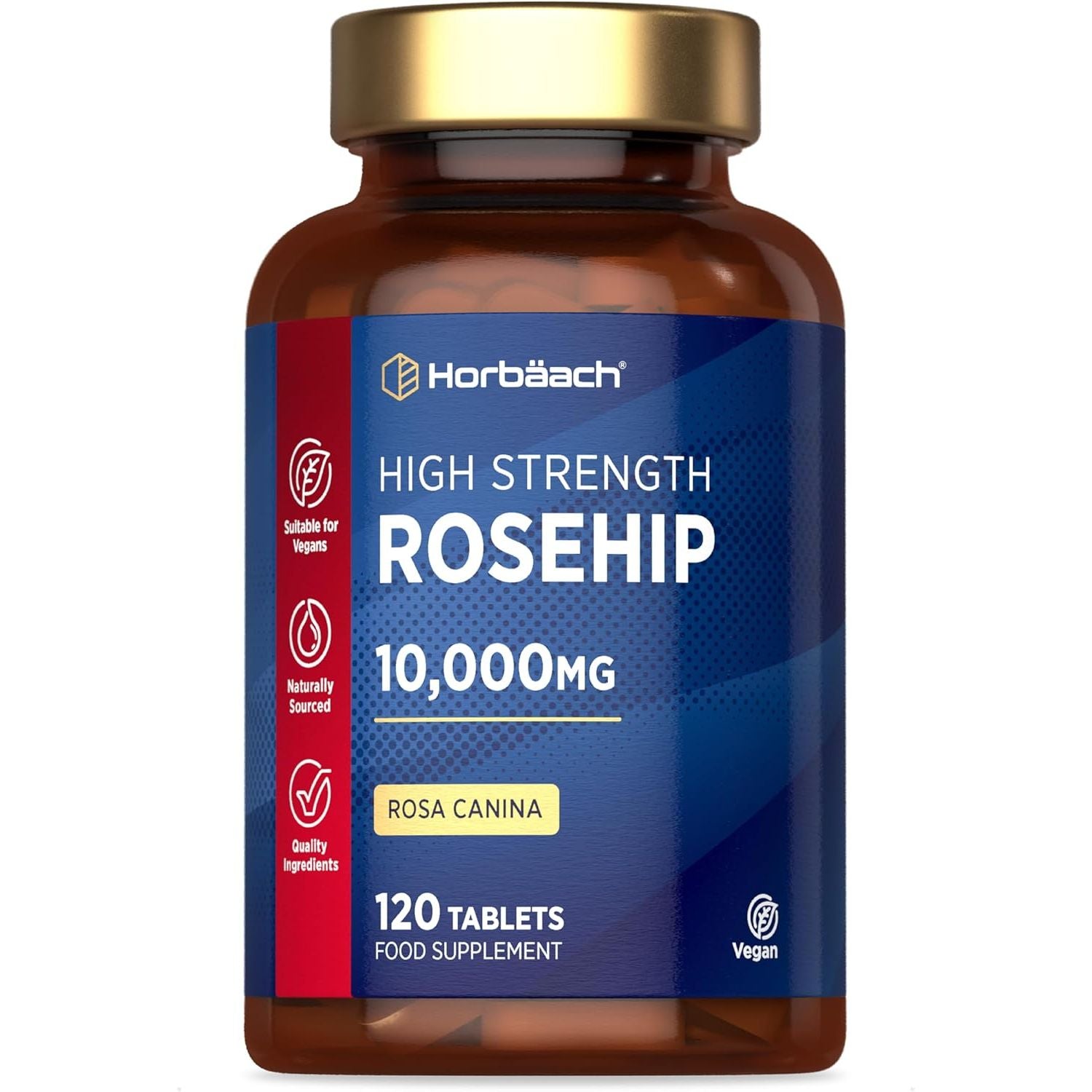 Rosehip Tablets 10,000Mg | 120 Count | High Strength 20:1 Naturally Sourced Rosa Canina Extract | Suitable for Vegans | by Horbaach