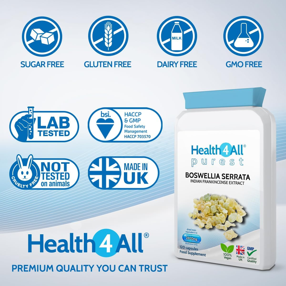 Health4All Boswellia Serrata Extract 2800Mg (303Mg Boswellic Acids per Capsule) 120 Capsules 4 Months Supply, Purest OA & Joint Support Supplement, High Strength Indian Frankincense Resin | Made in UK