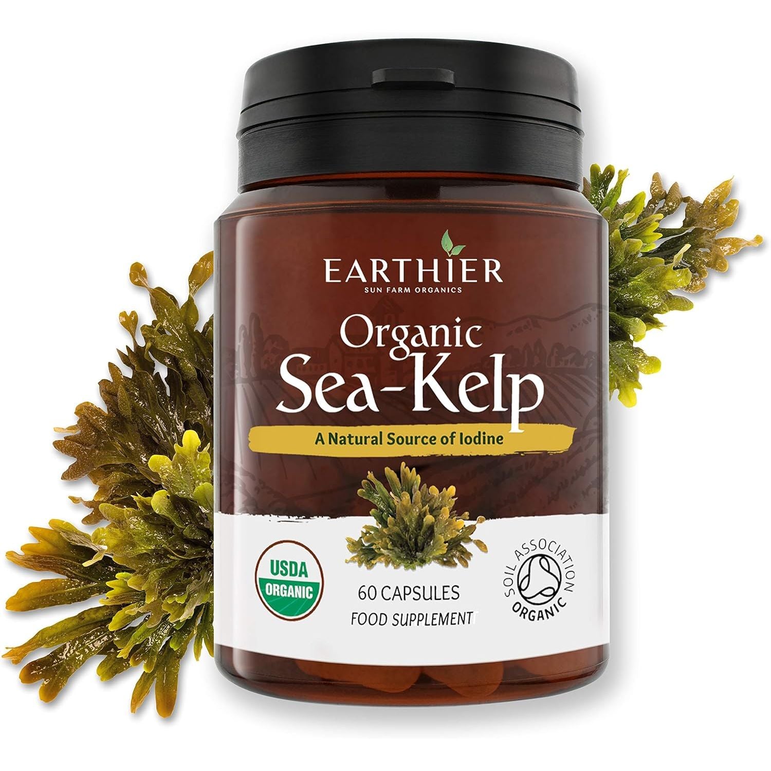 Certified Organic Iodine from 500Mg Sea Kelp Giving 385Mcg Iodine per Capsule 256% RDA Contributes to Normal Thyroid Function