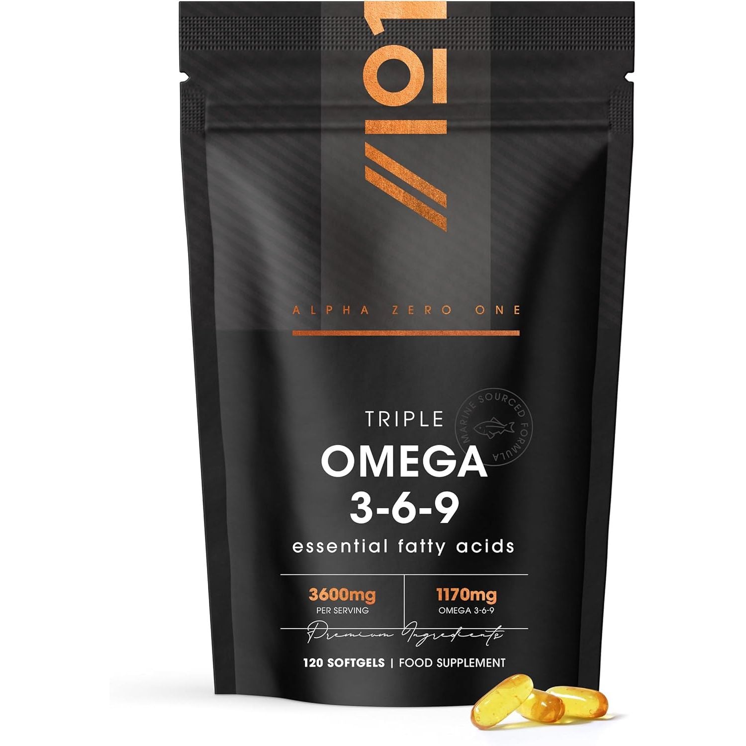 Omega 3-6-9 Fish Oil 3600Mg - 120 Softgels - Wild-Caught Fish Oil with Flaxseed Oil & Borage Oil - Rich in ALA EPA GLA & DHA – No Additives (60 Day Supply) by Alpha01