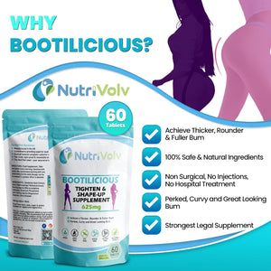 Butt Enhancer Pills — Perfect G-Shaped Buttocks with Booty Lifting Tablets – Quick Bum Lift up Effect to Gain Bigger, Attractive, and Curvy Ass — Easy to Swallow — 1000 Mg Pack of 60