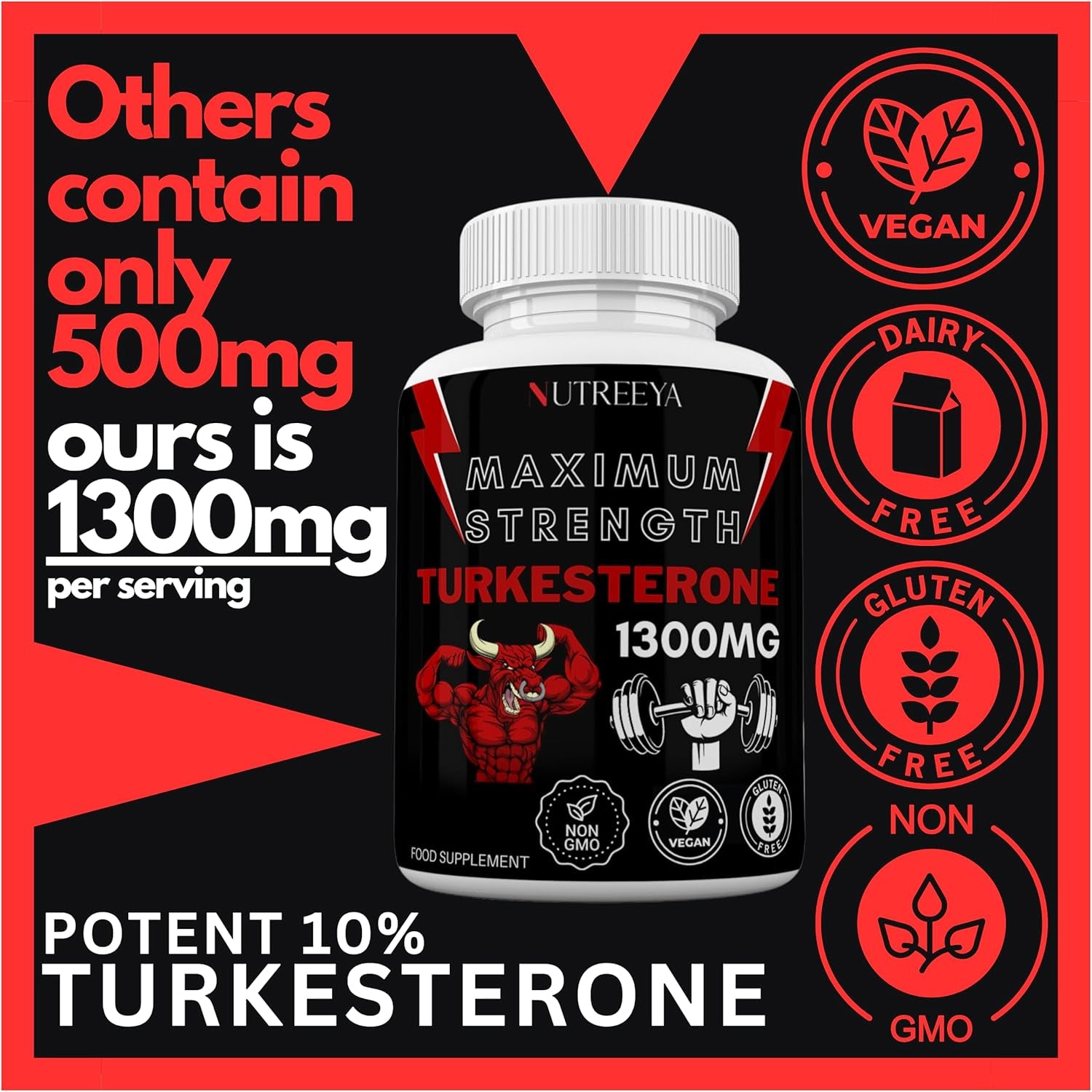 Turkesterone -1300Mg Max Strength Ajuga Turkestanica Extract, Vegan, Gluten Free, (Not Turkesterone Capsules) (Pack of 1 (60 Pills))