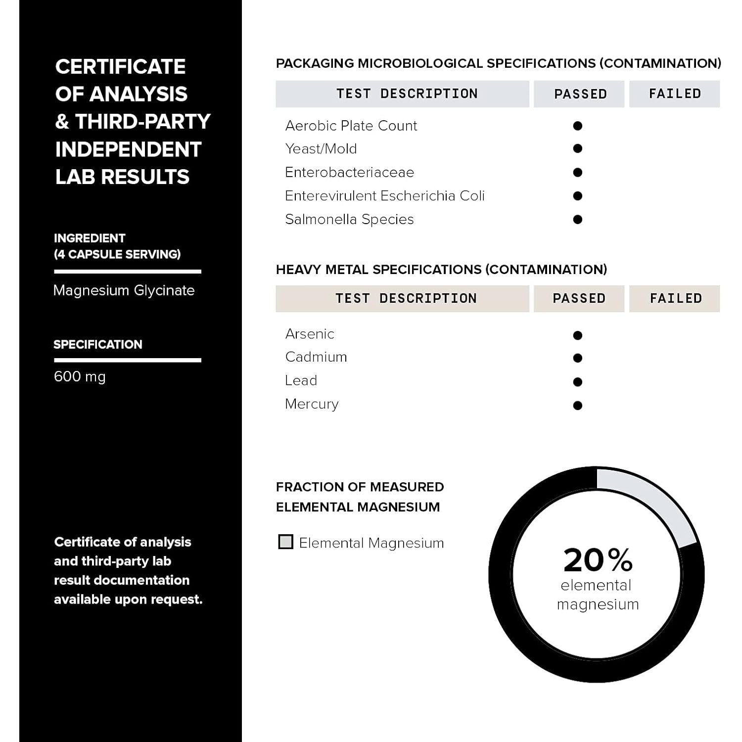 3000Mg High Strength Magnesium Glycinate Supplements - 20% Purified to Contain 600Mg of Elemental Magnesium