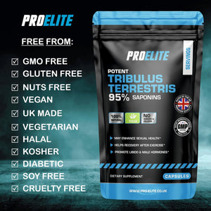 Tribulus Terrestris Extract 8500Mg 180 Vegan Capsules 95% Saponins - Test Booster Pills Increase Testosterone for Muscle Growth, Strength Tribulus Terrestris Tablets Powder Alternative by PROELITE