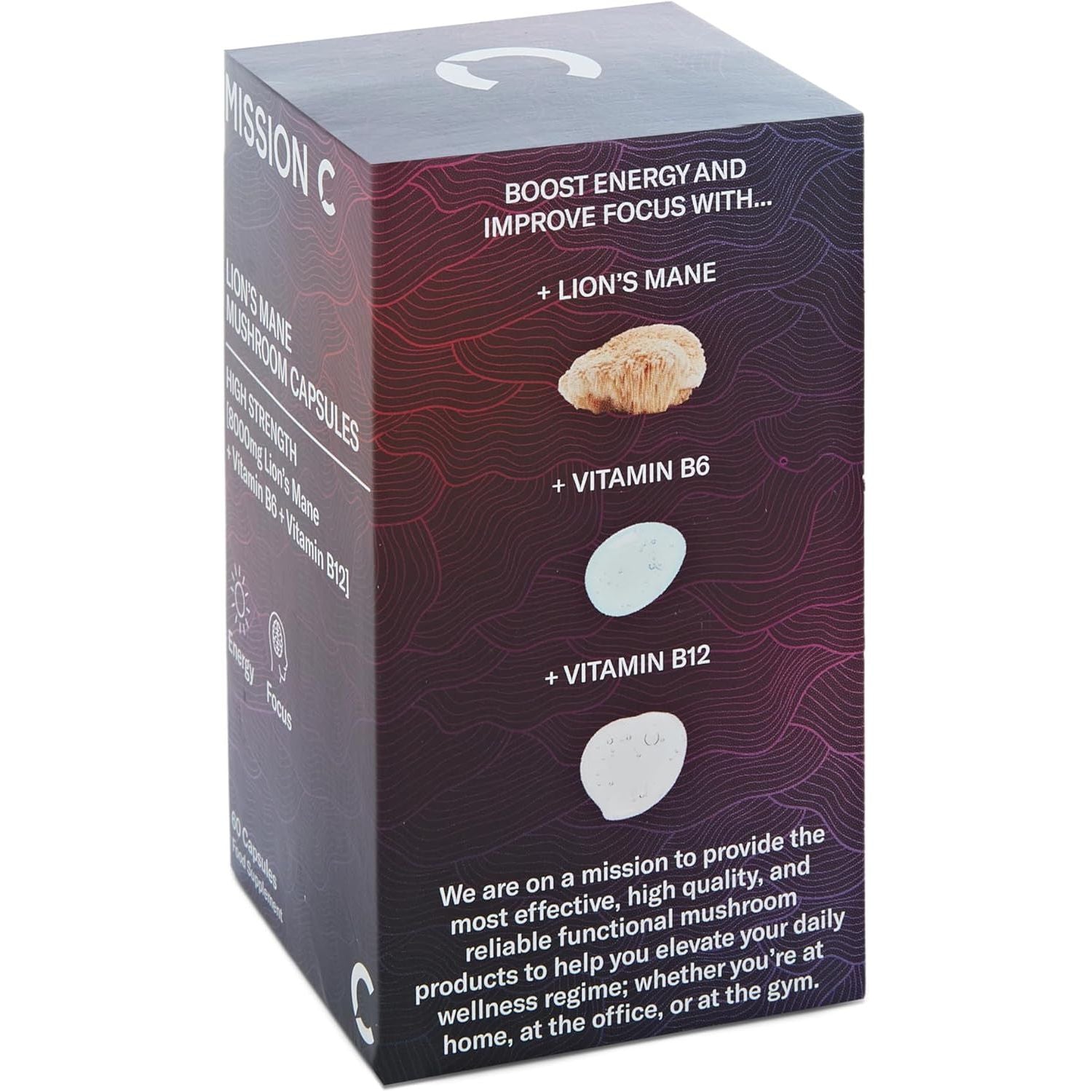 Lions Mane Mushroom Capsules 8,000Mg with Added Vitamin B6 and B12 | Nootropic Supplement for Cognition, Mood, Immunity & Inflammation | 60 Two-A-Day Vegan Capsules - Mission C Lion'S Mane