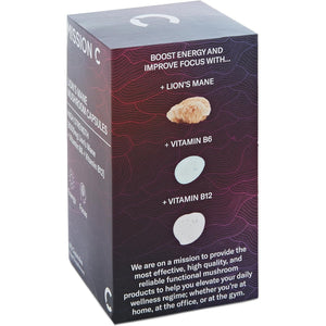 Lions Mane Mushroom Capsules 8,000Mg with Added Vitamin B6 and B12 | Nootropic Supplement for Cognition, Mood, Immunity & Inflammation | 60 Two-A-Day Vegan Capsules - Mission C Lion'S Mane