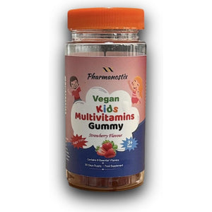 Pharmanostix Kids Multivitamins Gummies, Sugar-Free, 30 Vegan Gummies, Strawberry Flavour, Bear-Shaped, Vitamins A, C, D, B6, B12, Zinc & Selenium,