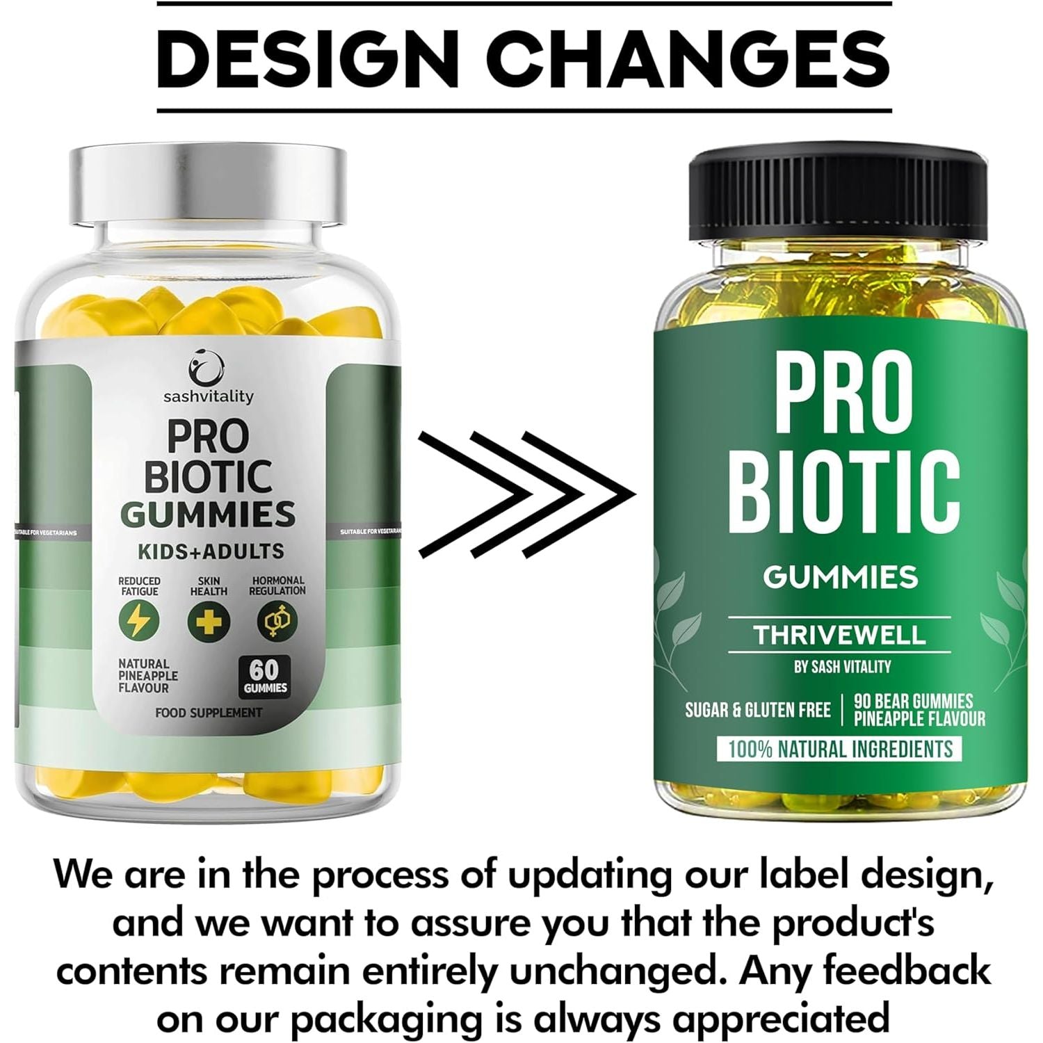 Probiotics Gummies for Adults and Kids - 60 Gummies - Vitamin C, B3, B5, B6 - UK Made Sash Vitality - Gut Health - Immune System Support - Digestive Support - Supports Oral Health (Pineapple Flavour)