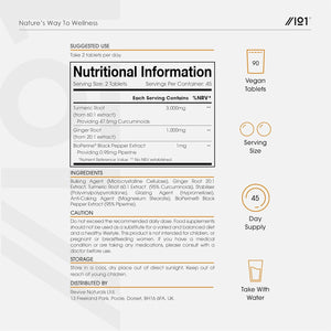 Turmeric Tablets 3000Mg with Black Pepper & Ginger – 90 Count – 95% Curcuminoids Supplement – Resealable and Recyclable Pouch by Alpha01