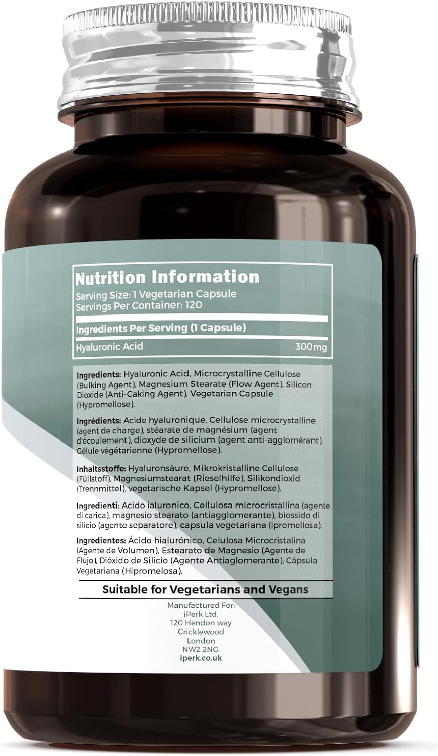 Iperk Hyaluronic Acid 300Mg | 120 Capsules 4 Months Supply | Hyaluronic Acid Supplement