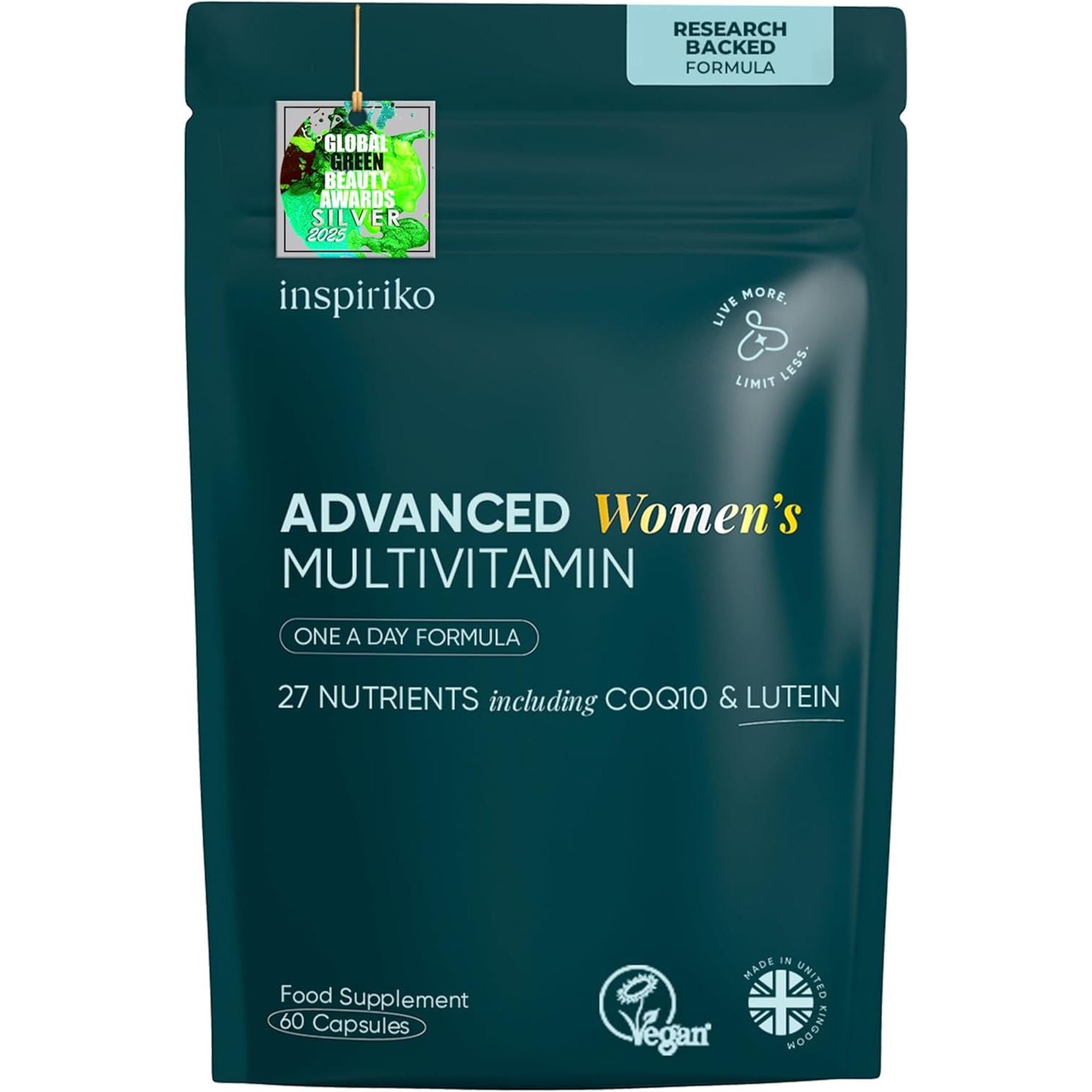 Inspiriko Women’S Multivitamins with 100Mg Coq10 & Lutein - (2 Month Supply) Award-Winning Multivitamin Tablets for Women - 27 Vitamins and Minerals, High Strength, Once Daily, Vegan