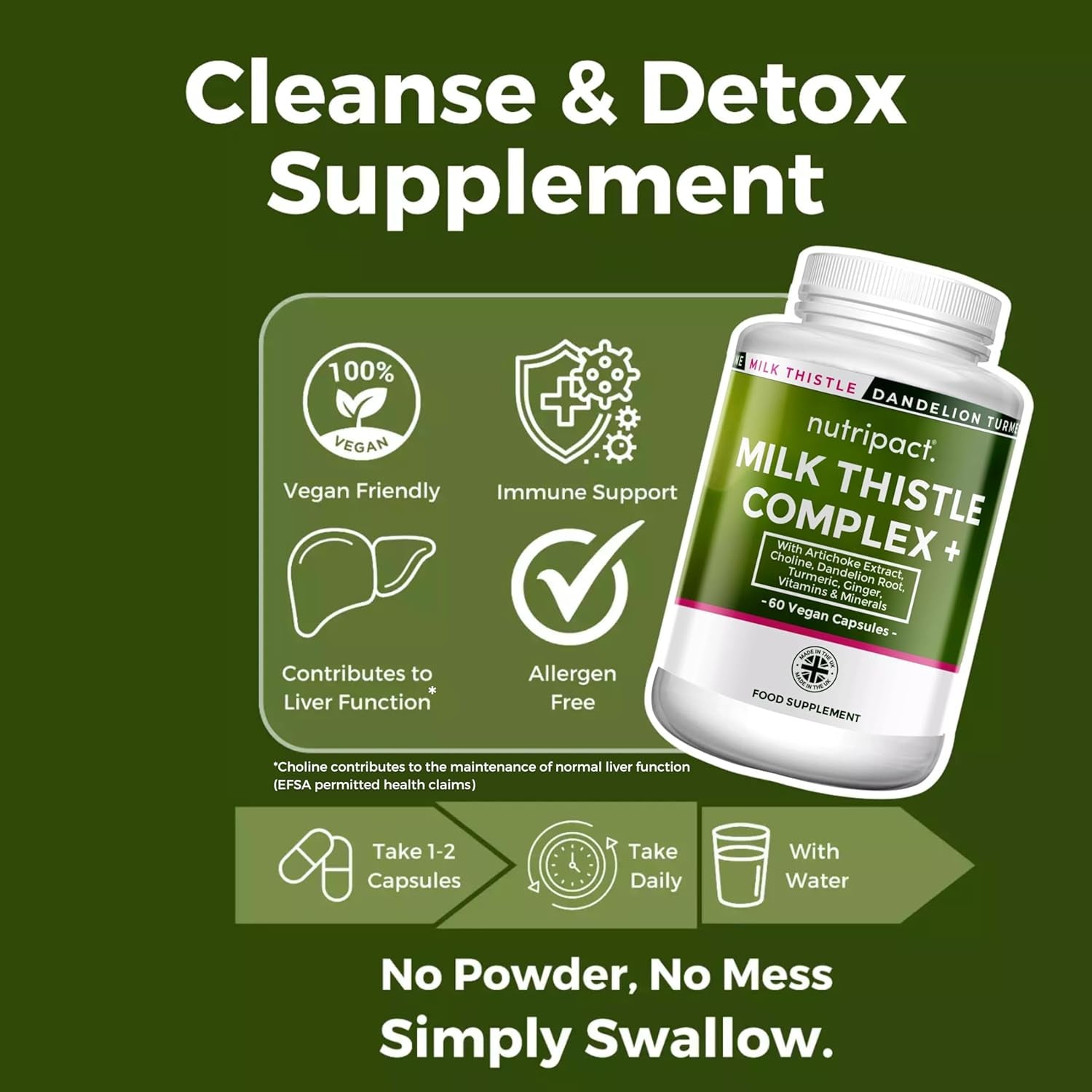 Milk Thistle 14-In-1 Liver Support Complex – 7986Mg per Serving – with Dandelion Leaf, Artichoke Extract, Choline, Turmeric, Vitamins & Minerals – 80% Silymarin – 60 Vegan Capsules (Not Tablets) – UK