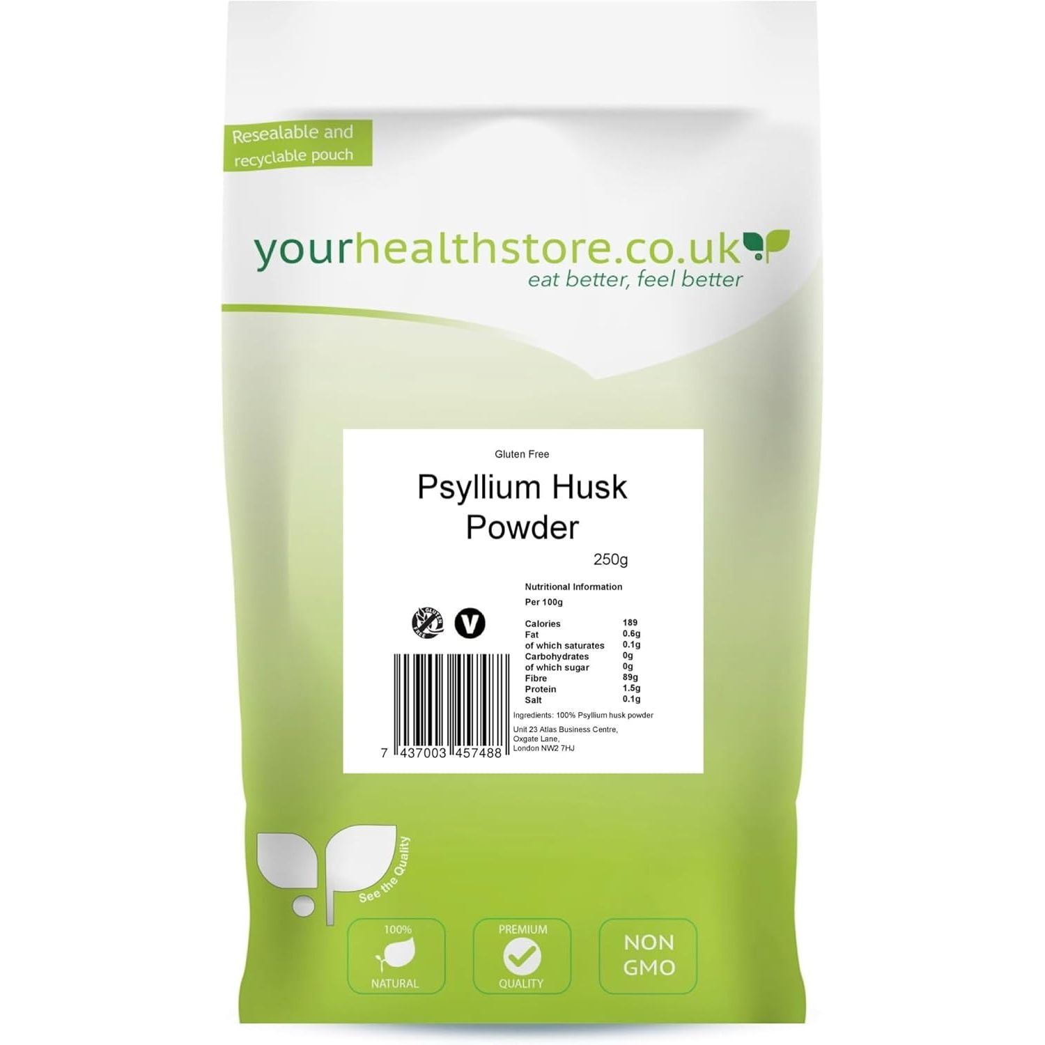 Yourhealthstore Psyllium Husk Powder 250G, Extra High Purity, Non Contaminated, No Pesticides, Fine Powder, Gluten Free, Vegan, (Recyclable Pouch)