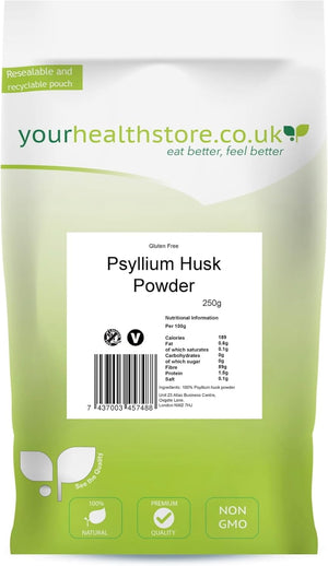 Yourhealthstore Psyllium Husk Powder 250G, Extra High Purity, Non Contaminated, No Pesticides, Fine Powder, Gluten Free, Vegan, (Recyclable Pouch)