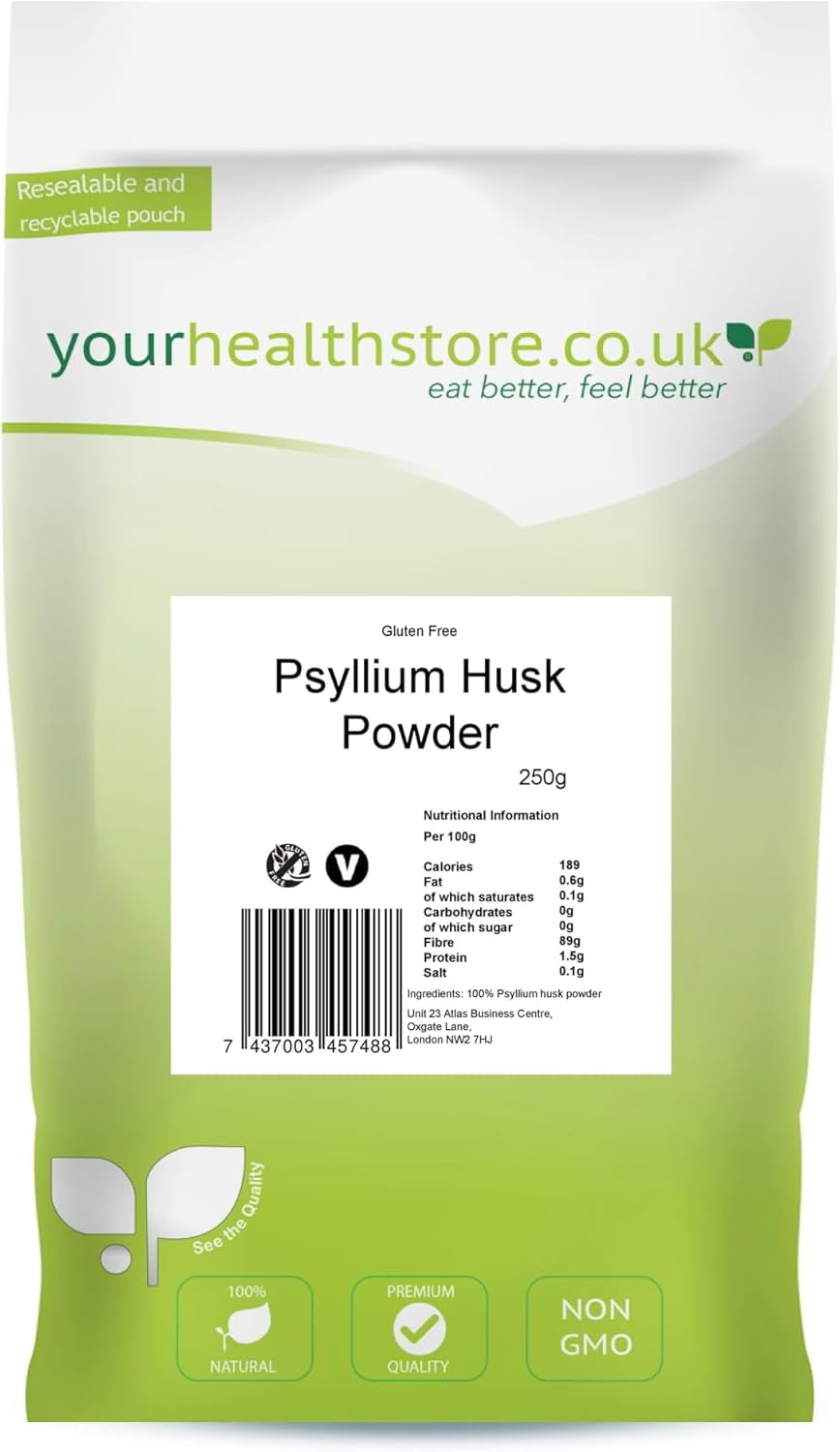 Yourhealthstore Psyllium Husk Powder 250G, Extra High Purity, Non Contaminated, No Pesticides, Fine Powder, Gluten Free, Vegan, (Recyclable Pouch)