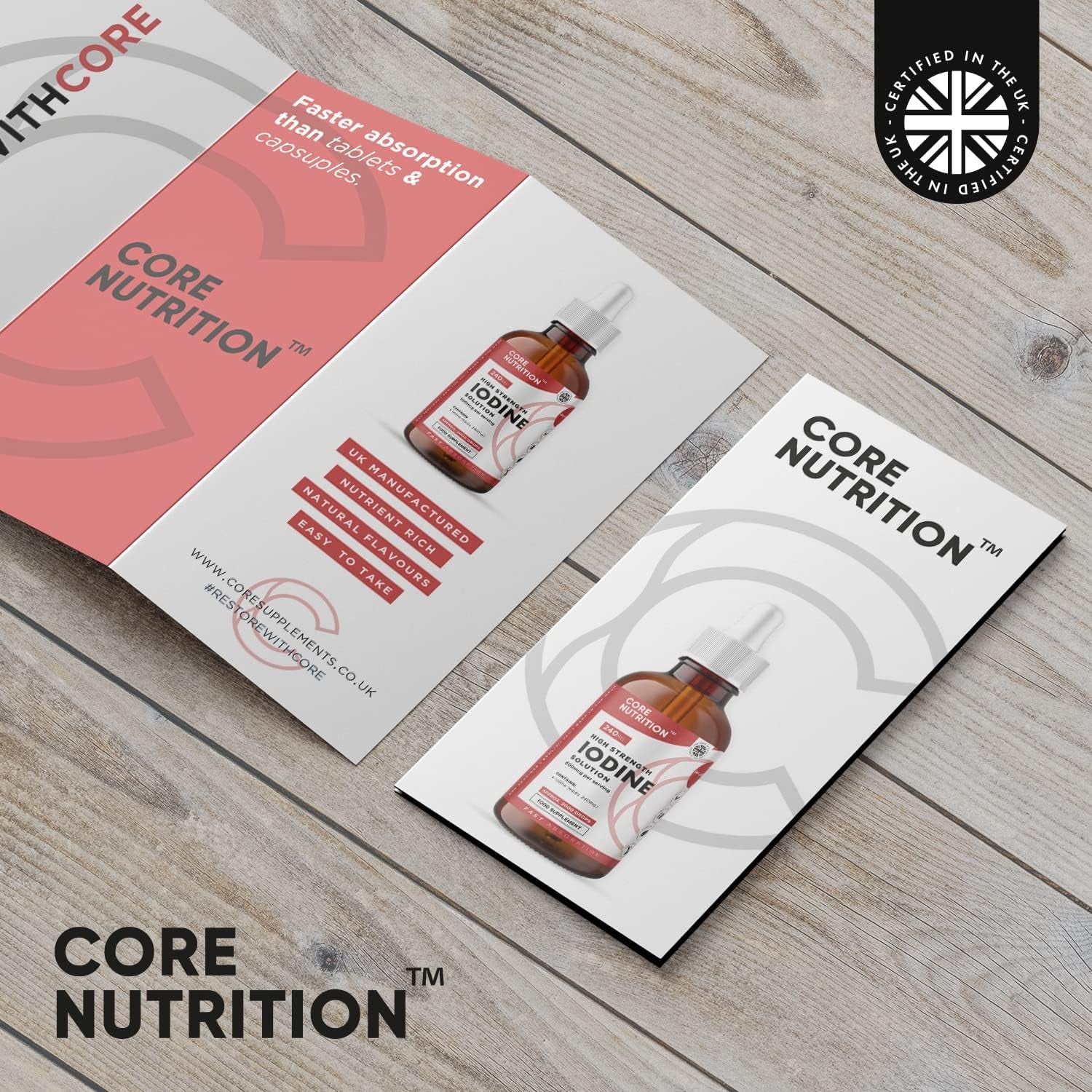 Iodine Liquid Drops - Vegan - High Strength 600Mcg per Serving - 400 Servings - 240,000Mcg per 60Ml Dropper Bottle - Liquid Iodine Solution for Fast Absorption - Made in UK by Core Nutrition