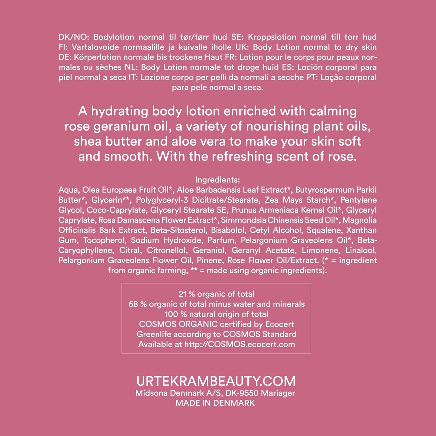 Urtekram Organic Rose Body Lotion, 245 Ml