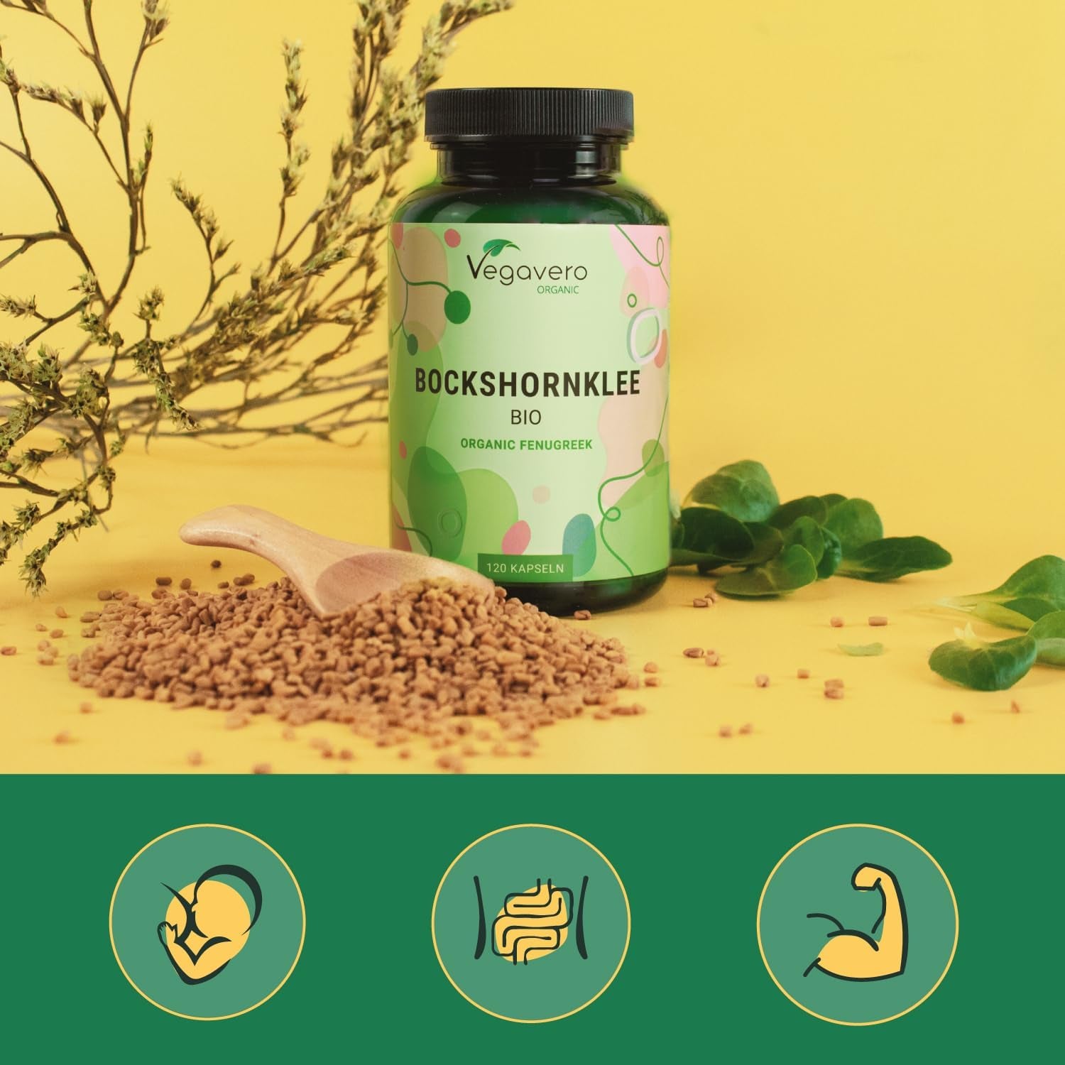 Vegavero Organic Fenugreek High Strength 2900 Mg | Lactation Supplement | 4:1 Extract and Powder | 120 Capsules | Vegan