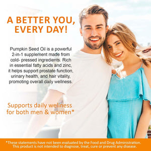 Pumpkin Seed Oil Capsules, Pumpkin Seed Oil Capsules Cold-Pressed 1,000 Mg per Serving, Supports Prostate Function, Hair Health, Rich in Essential Fatty Acids & Zin