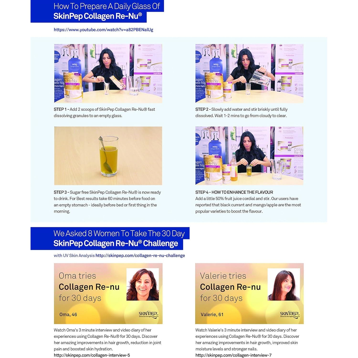 Premium Hydrolysed Marine Collagen Peptide Powder + VIT C, B Complex Hyaluronic Acid, & Stevia. Clean Light Taste/No Fishy Smell - Skinpep Collagen Re-Nu 300G - 30 Days Supply