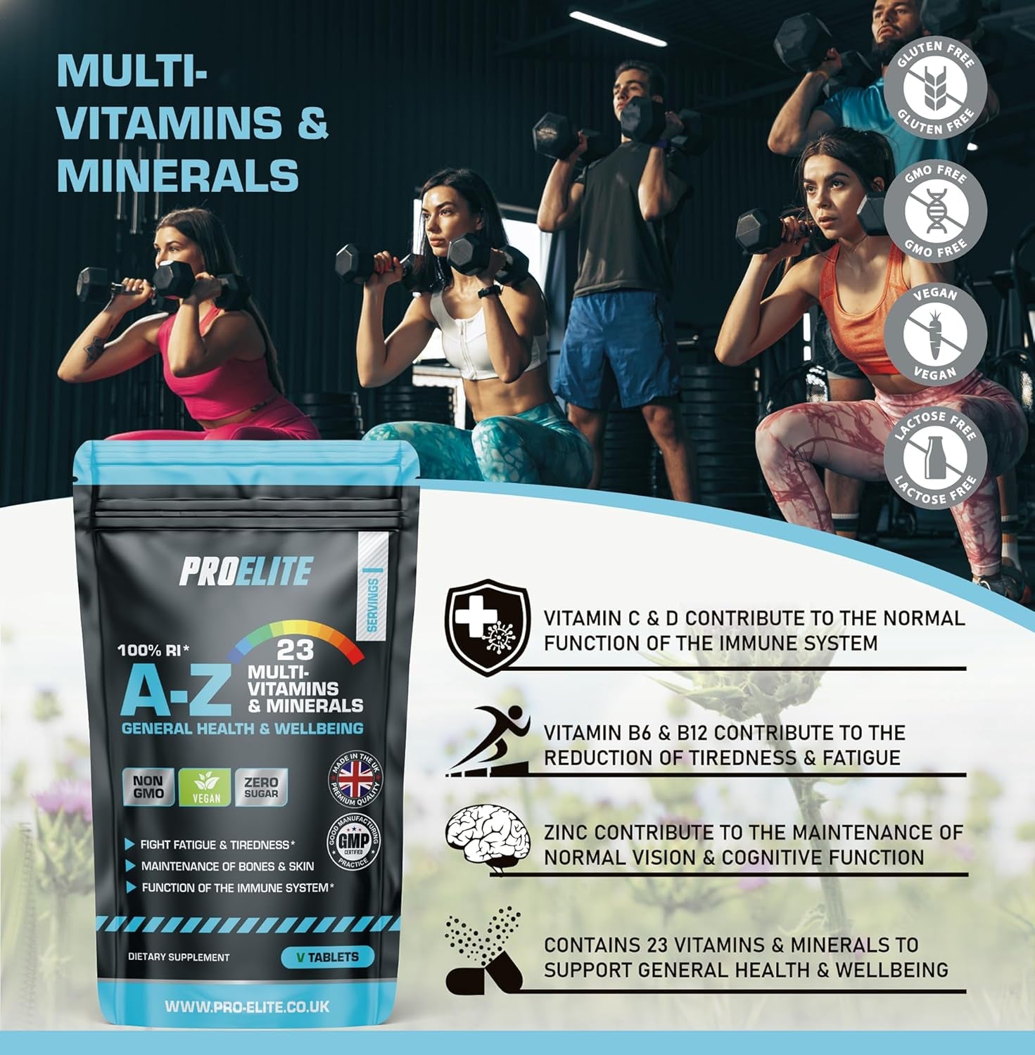 Multivitamins & Minerals - 365 Vegan Tablets - One a Day 100% RDA - 23 Essential Vitamins & Minerals in A-Z Multivitamin Tablet - Made in the UK by PROELITE