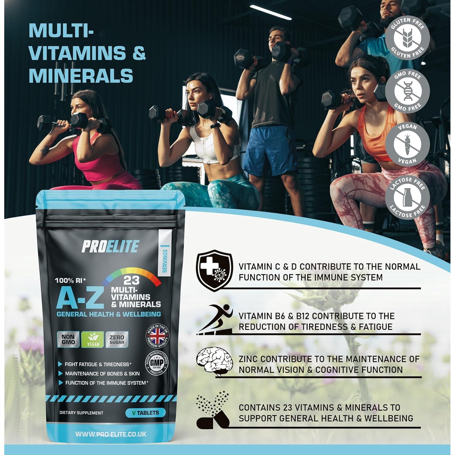Multivitamins & Minerals - 365 Vegan Tablets - One a Day 100% RDA - 23 Essential Vitamins & Minerals in A-Z Multivitamin Tablet - Made in the UK by PROELITE