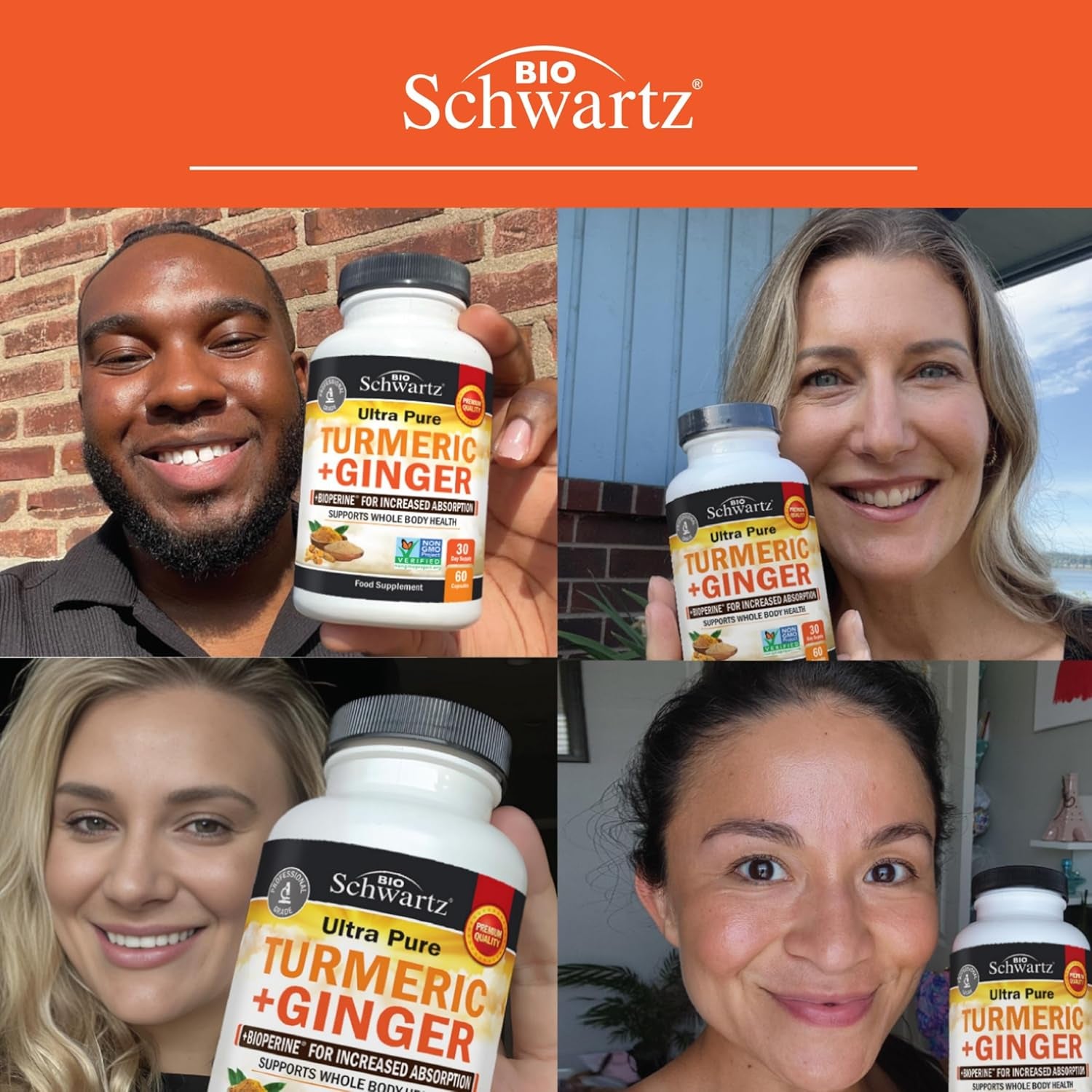 Turmeric Curcumin and Ginger - 95% Standardized Curcuminoids with Bioperine Black Pepper Extract for Ultra High Absorption - Natural Joint Support Supplement - Gluten-Free - 60 Capsules
