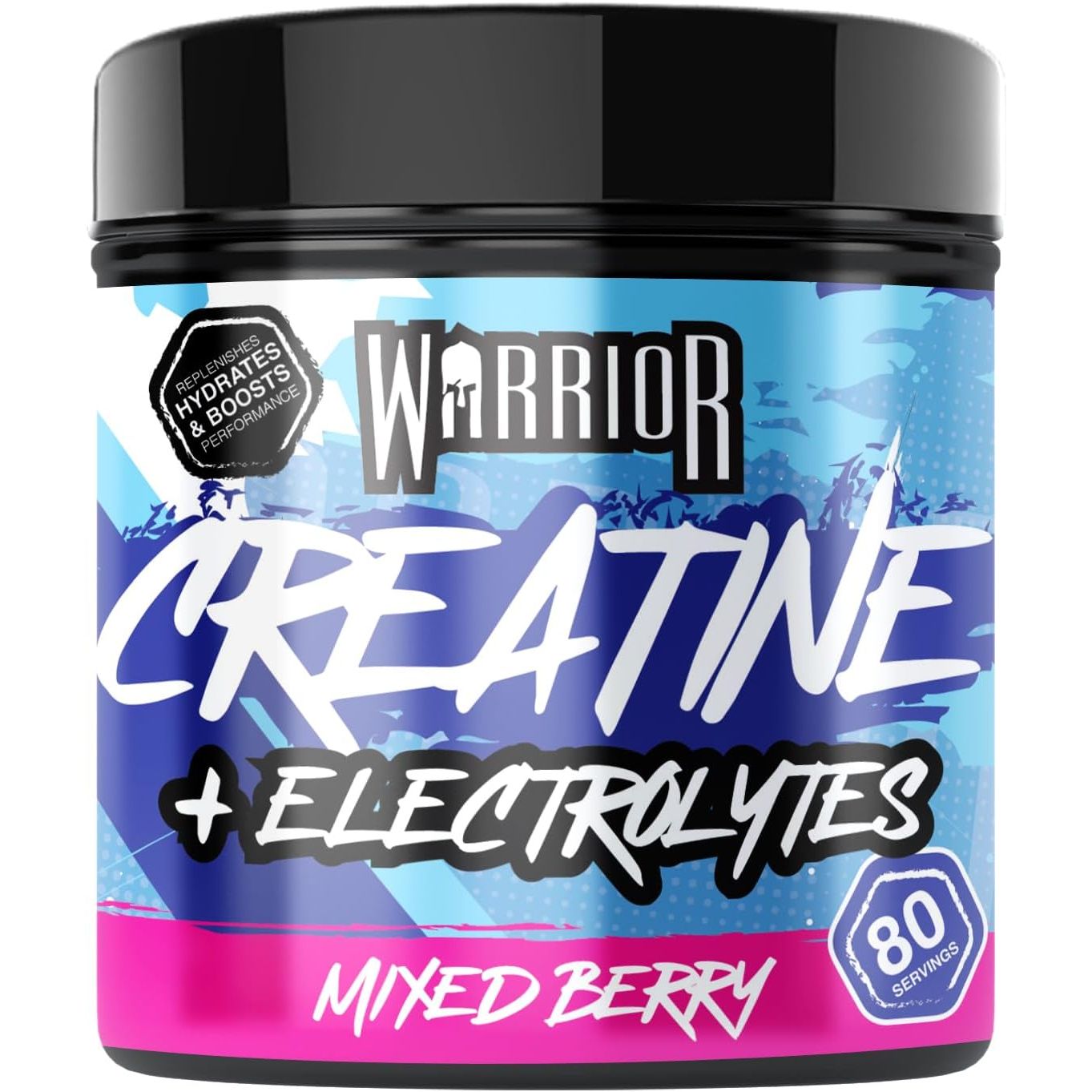 Warrior Creatine Monohydrate plus Electrolytes Powder 360G - Hydration and Performance Drink - Nutrition Shake to Promote Muscle Growth (Not Tablets, Sachet, Gummies) - 80 Servings (Mixed Berry)