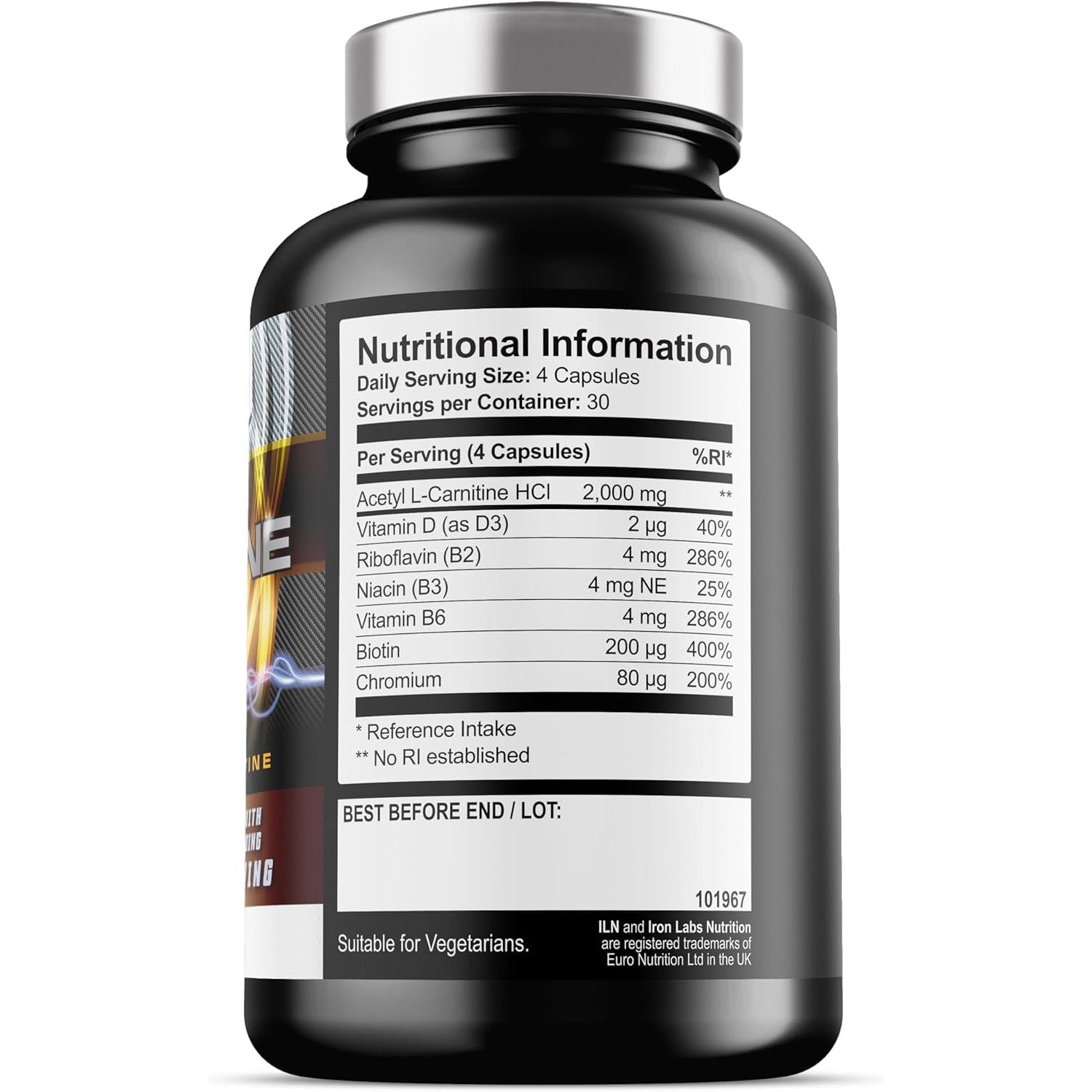 Acetyl L Carnitine Capsules - 2000Mg Acetyl L-Carnitine X 30 Servings - Carnitine plus 6 Added Nutrients (120 Vegetarian Capsules)