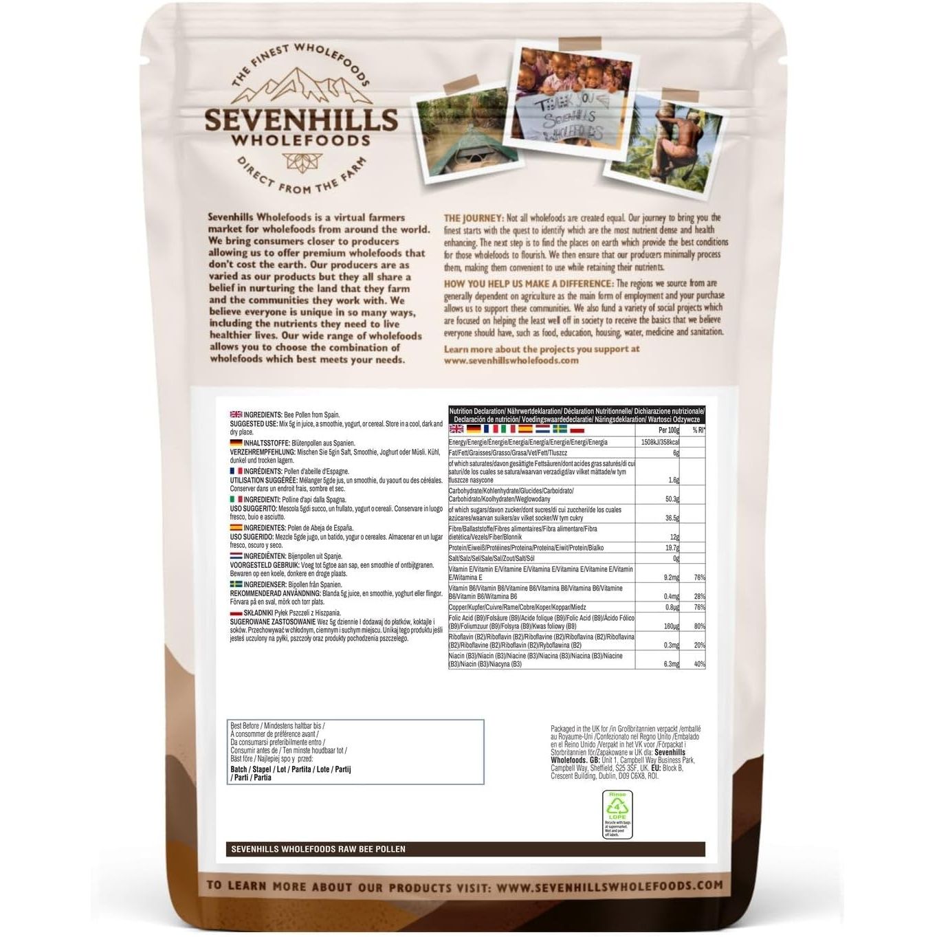 Sevenhills Wholefoods Bee Pollen Granules, Raw, Ethically Harvested 500G