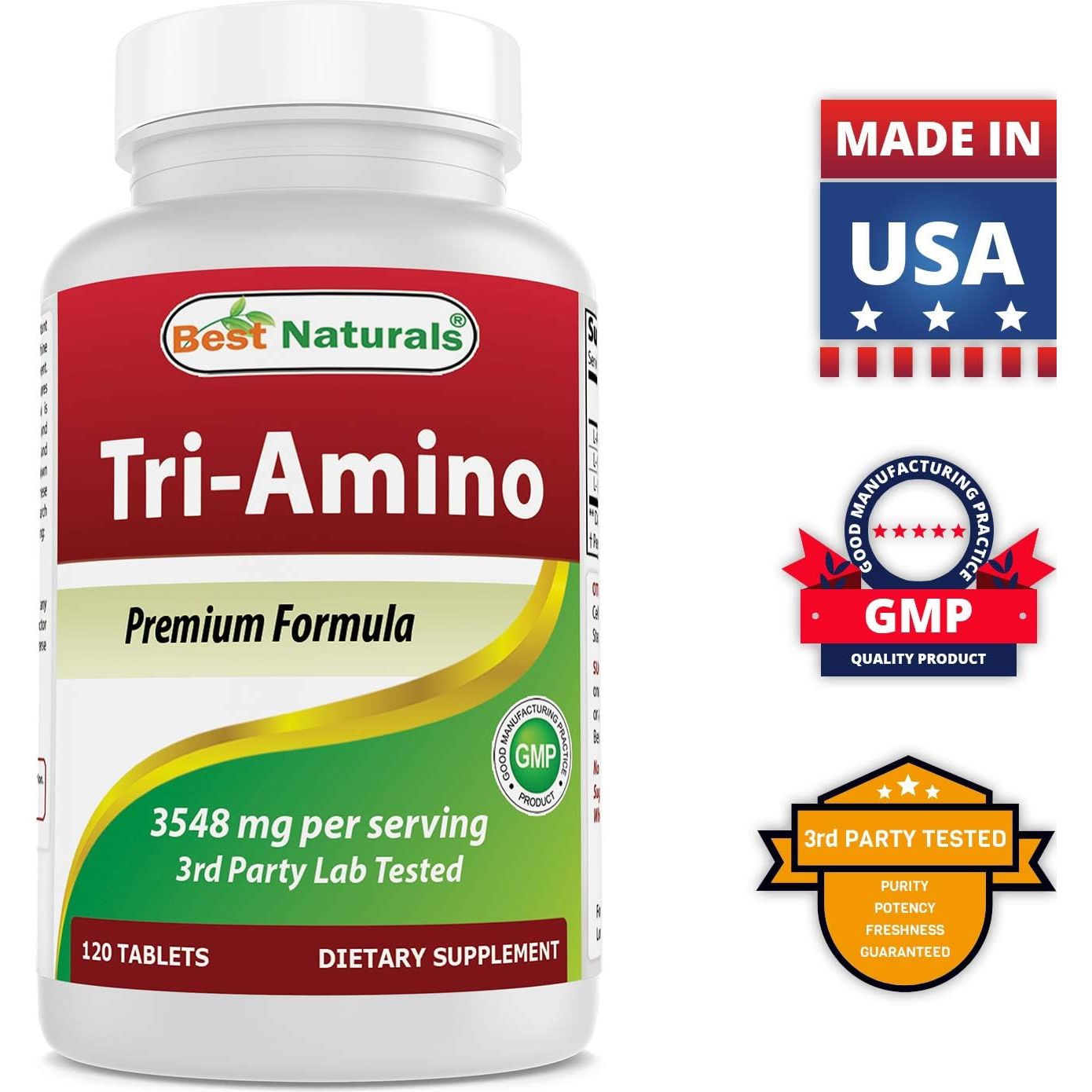 Best Naturals Tri-Amino with L-Arginine, L-Ornithine, L-Lysine 120 Tablets (120 Count (Pack of 1))