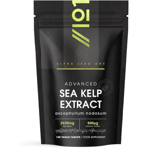 Sea Kelp Extract 2520Mg Tablets - 500Μg Natural Iodine - 180 Vegan Tablets (6 Months Supply) - High Strength 30:1 Ascophyllum Nodosum Extract - Resealable and Recyclable Pouch by Alpha01