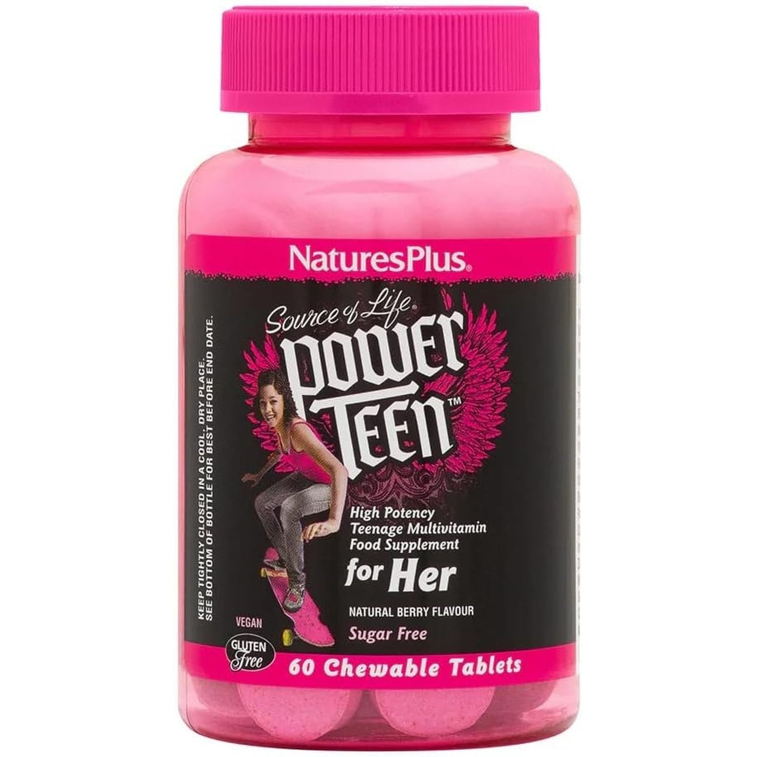 Naturesplus Source of Life Power Teen for Her - Food Based Chewable Multivitamin Vitamins for Teenagers - Vegan, Gluten Free - 60 Chewable Tablets