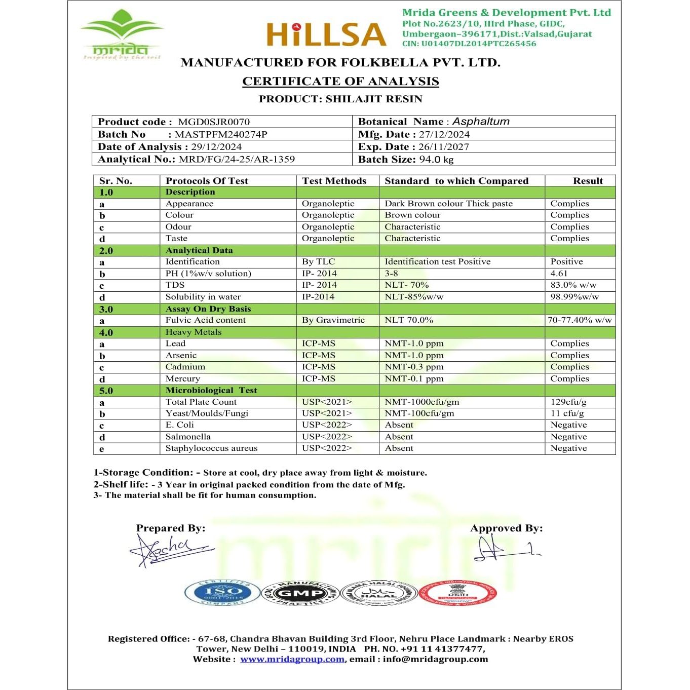 Hillsa Original 100% Natural Himalayan Pure Shilajit for Men & Women Tested with 85+ Trace Minerals & Rich Fulvic Acid 20Gm