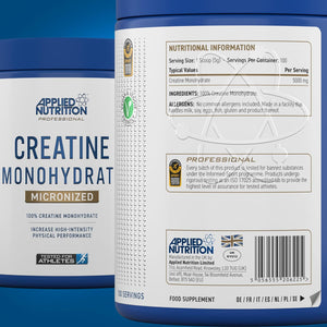 Applied Nutrition Creatine Monohydrate Powder 500G – 100% Micronized Creatine – 5G per Serving – Unflavoured – Supports High-Intensity Performance – 100 Servings