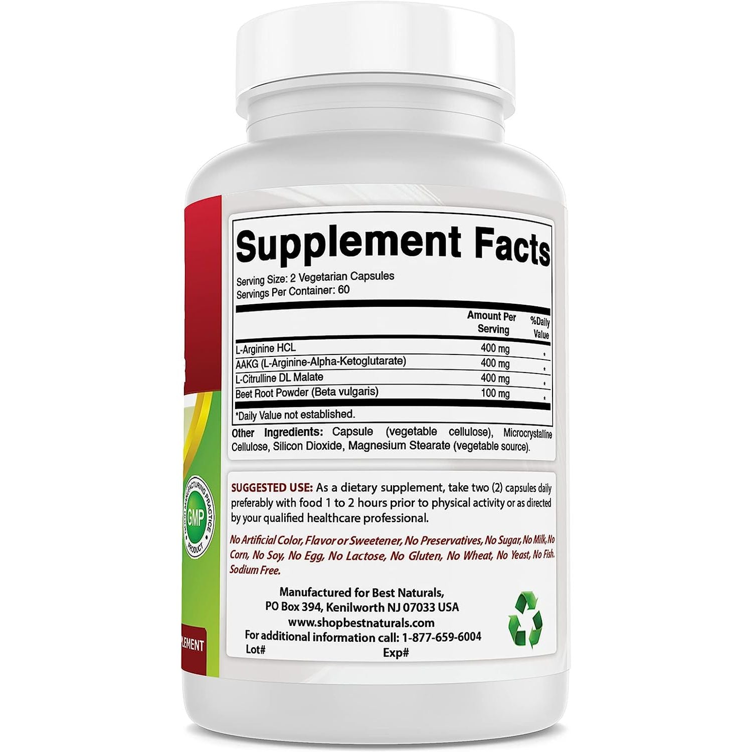 Best Naturals L-Arginine NO Booster Triple Strength 1300 Mg Serving 120 Veg Capsules (120 Count (Pack of 1))